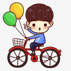 矢量男孩骑单车卡通骑单车小男孩气球高清图片