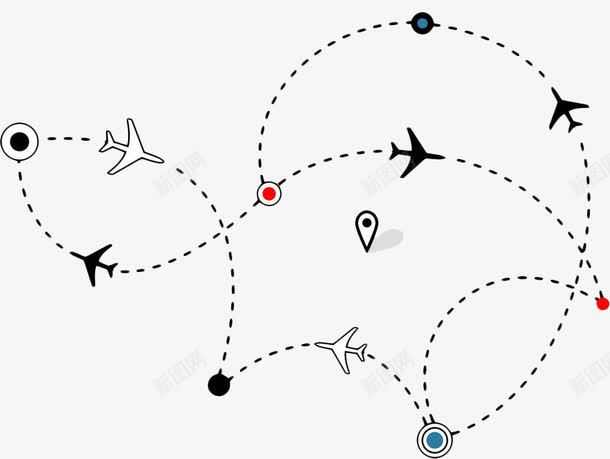 虚线航线示意图png免抠素材_新图网 https://ixintu.com 交通 地标 航空 航线 虚线 飞机 飞机航线 黑色