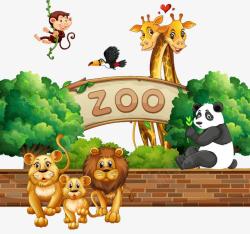 斑马熊猫和长颈鹿动物园的小动物们高清图片