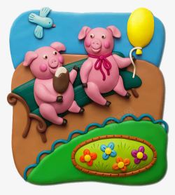 小猪装饰画可爱卡通小猪泥塑高清图片