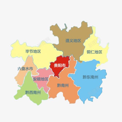 彩色贵州地图png免抠素材_新图网 https://ixintu.com 地图 彩色贵州 彩色贵州地图 贵州地图