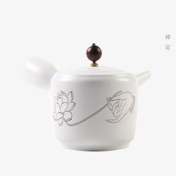 白瓷盖壶陶瓷泡茶茶壶禅定高清图片