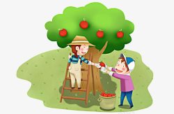 草地水果摘苹果的孩子高清图片