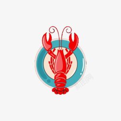 手绘红色海鲜龙虾素材