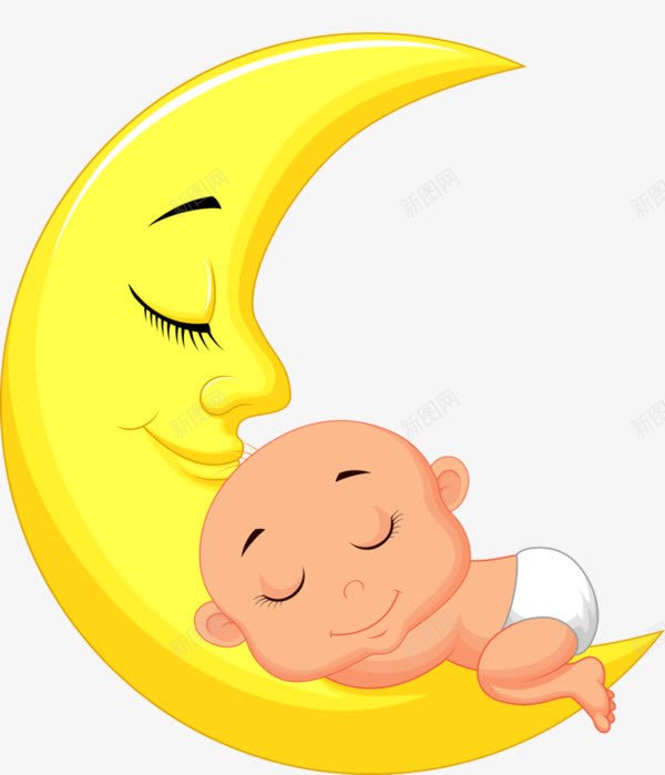 卡通月亮与宝宝png免抠素材_新图网 https://ixintu.com PNG素材 卡通 婴儿 月亮 睡觉