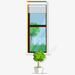 房间窗户空调花盆室内客厅装修家具摆设矢矢量图图标高清图片