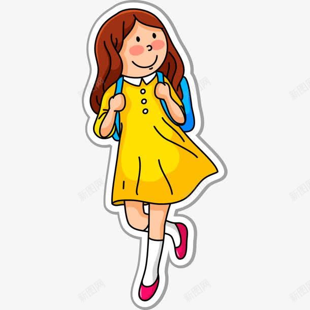 穿黄色裙子的女孩png免抠素材_新图网 https://ixintu.com 教育印刷矢量女学生素材 矢量卡通女学生 矢量背书包的女中学生 穿黄色连衣裙的女学生