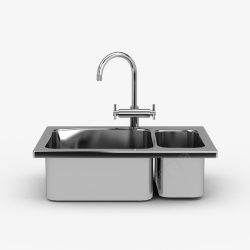 厨房两个灰色方形不锈钢水槽素材