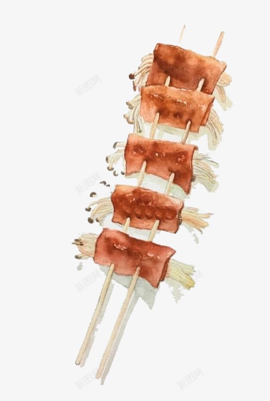 水彩食物png免抠素材_新图网 https://ixintu.com 卡通 培根卷金针菇 手绘 水彩 烤串 装饰 食物