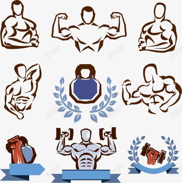 手绘健身logo图标png_新图网 https://ixintu.com logo图标 健身 健身logo设计 手绘 线条 肌肉 运动