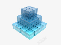三维图形透明蓝色玻璃格子素材