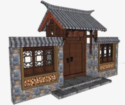 古代院落模型传统中式庭院大门高清图片