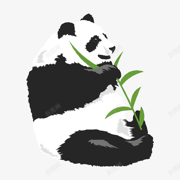 黑色创意熊猫卡通插画矢量图ai免抠素材_新图网 https://ixintu.com 创意 动物 弯曲 树叶 植物 熊猫 竹子 绿色 黑色 矢量图