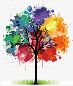 炫彩树木炫彩墨迹创意树木矢量图高清图片