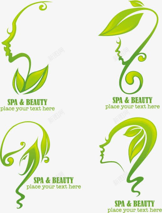 spa标志图标png_新图网 https://ixintu.com logo设计 spalogo素材 spa标志标识 叶子 女人头像 女性 抽象 绿色