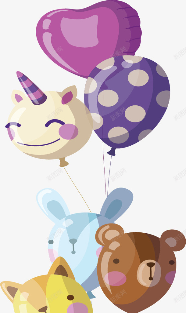 卡通小动物气球束png免抠素材_新图网 https://ixintu.com 动物气球 卡通气球 气球 气球束 矢量png 节日气球