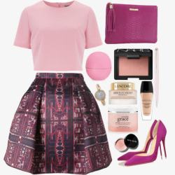 粉色系服装搭配粉色裙子和高跟鞋高清图片