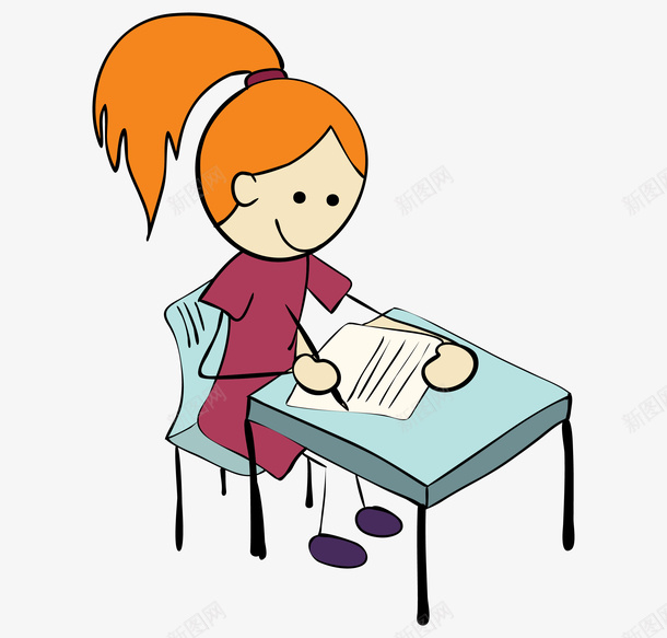 填写试卷的女孩卡通图png免抠素材_新图网 https://ixintu.com 人物 做题 填写试卷 女孩 学生 试卷 课桌