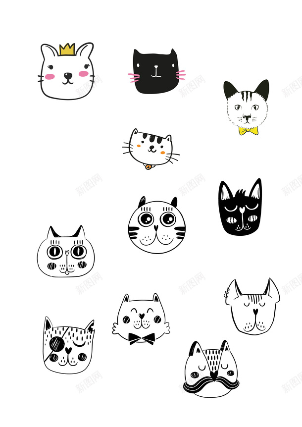 手绘猫咪头表情图标png_新图网 https://ixintu.com UI 儿童画 图标 手绘猫咪头表情 装饰画