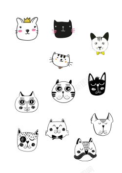 UI设计装饰手绘猫咪头表情图标高清图片