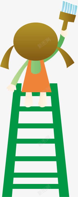 绘画女孩png免抠素材_新图网 https://ixintu.com 人物 儿童 学生 开学季练习人物 手绘 梯子 画画
