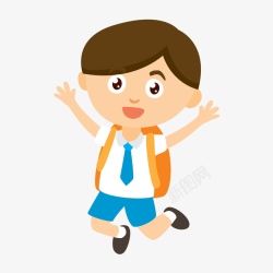 学校教育元素卡通戴红领巾男学生跳跃矢量图高清图片