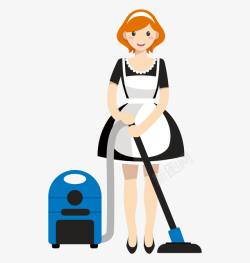 吸尘器手绘卡通用吸尘器打扫卫生的女人高清图片