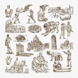 罗马斗兽场素描插图素材