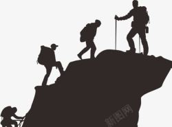 黑色登山杆爬山的人们高清图片