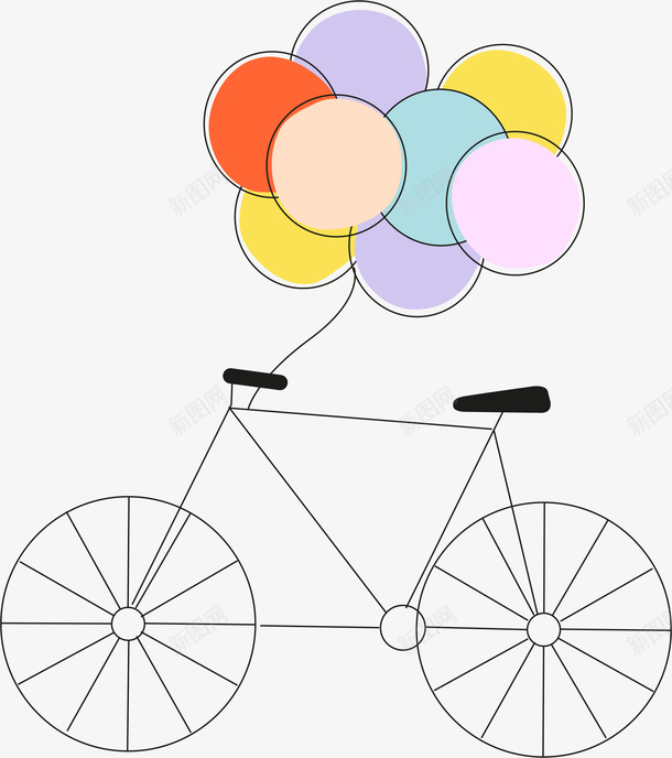 卡通自行车气球矢量图ai免抠素材_新图网 https://ixintu.com AI 卡通 可爱 手绘 插画 气球 线条 自行车 矢量图