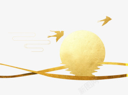 绸子背景金色中秋圆月元素高清图片