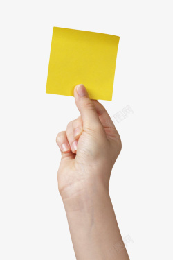 手捏着黄色空白的便笺纸实物素材