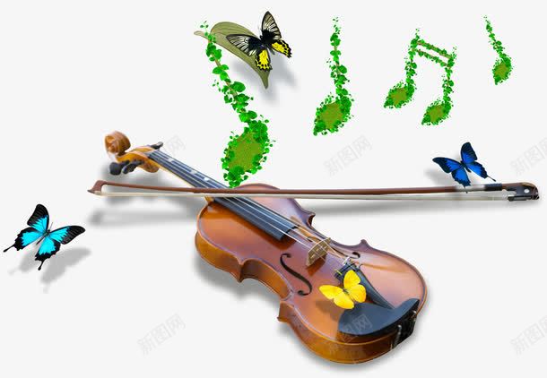 装饰小提琴png免抠素材_新图网 https://ixintu.com 免抠素材 小提琴 春天 蝴蝶 装饰图案