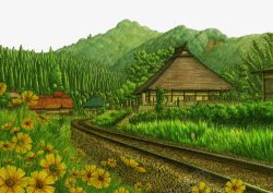 春天小镇相间小镇插画高清图片