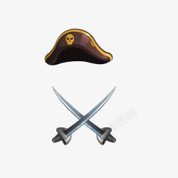 船长帽子卡通手绘海盗帽子与刀剑高清图片