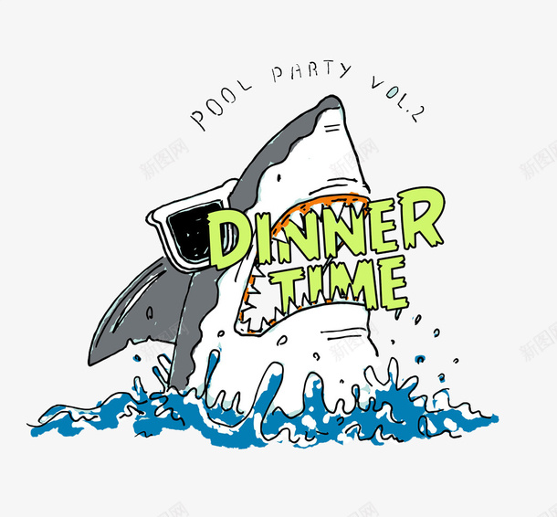 午餐时间png免抠素材_新图网 https://ixintu.com 卡通 壁纸 封面 彩色手绘 插图 英文字母 鲨鱼 鲨鱼头像