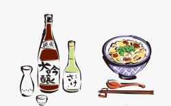 日本餐厅手绘美味日本料理矢量图高清图片