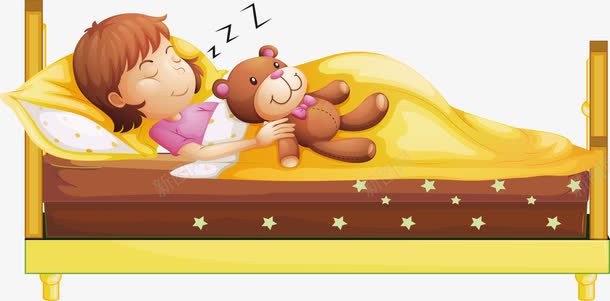 抱着小熊睡觉的女孩png免抠素材_新图网 https://ixintu.com 安心 安稳的睡觉 抱小熊睡觉 抱着小熊的大熊 矢量素材 黄色被子