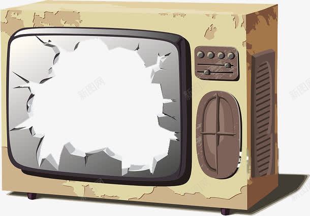 一台老式旧电视机出现的漏洞png免抠素材_新图网 https://ixintu.com 历史文化 怀旧 漏洞 灰黄色 老式电视机