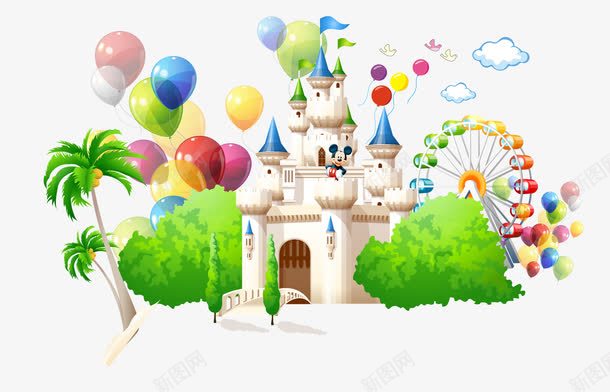城堡psd免抠素材_新图网 https://ixintu.com 儿童节 卡通 城堡 树 游乐园 起球