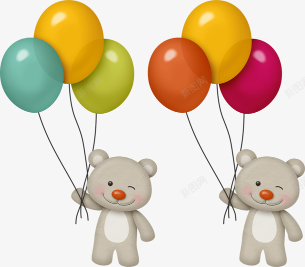 拉着气球的小熊png免抠素材_新图网 https://ixintu.com 卡通 小熊 气球 线