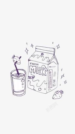 牛奶和果汁手绘早餐高清图片