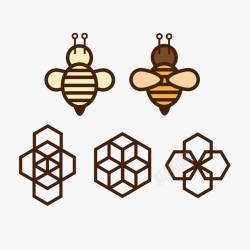 蜜蜂多边形几何图标蜜蜂和蜂巢高清图片