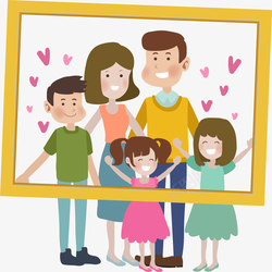 幸福的家庭插画五口之家温馨全家福高清图片