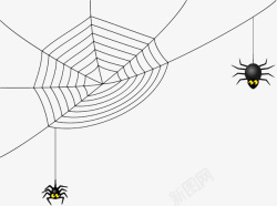 网状蛛丝手绘黑色蜘蛛吐丝高清图片