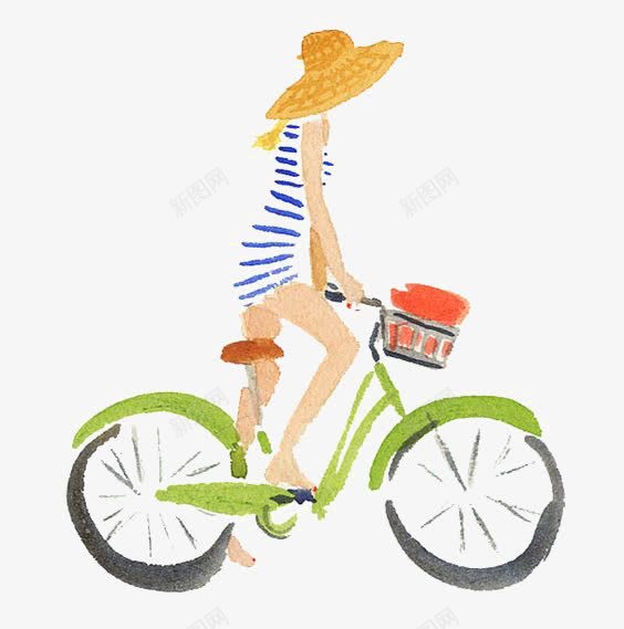 单车png免抠素材_新图网 https://ixintu.com 度假 手绘女生 水彩女生 海滩 海边 骑单车