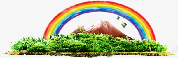 热带火山绿树元素png免抠素材_新图网 https://ixintu.com 三亚风景 小岛 彩虹 热气球 装饰元素