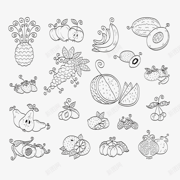 手绘卡通简笔画图标png_新图网 https://ixintu.com png手绘 免抠图 动物 卡通 简单笔描画 黑色水果