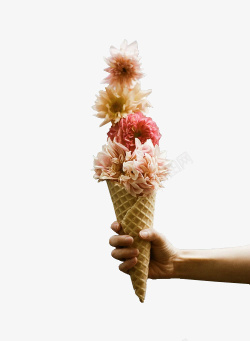 手拿冰淇淋鲜花冰淇淋高清图片