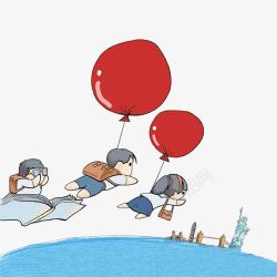 蓝色红色卡通气球小孩子上学素材